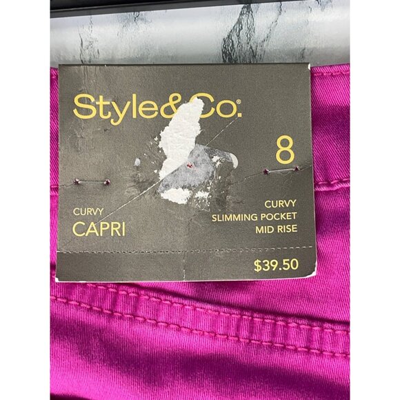 Style & Co Curvy Womens Size 8 Capri Pants Fuchsia Tulip Mid Rise Slimming Pocke - Picture 6 of 9